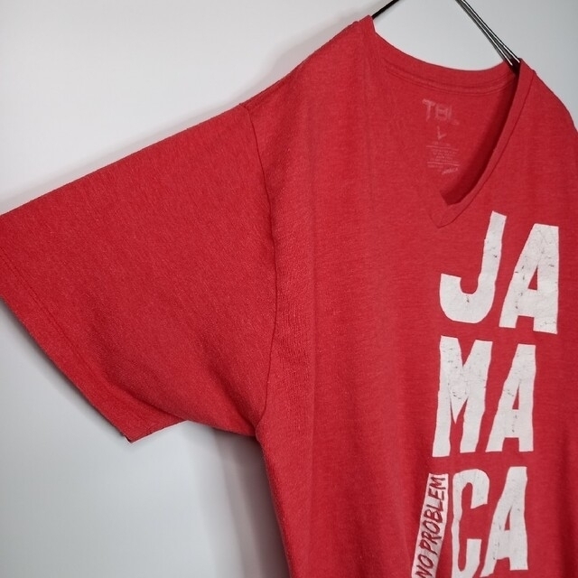 TBL　Vネック　プリントTシャツ　半袖　アメリカ製　サーモンピンク　L メンズのトップス(Tシャツ/カットソー(半袖/袖なし))の商品写真