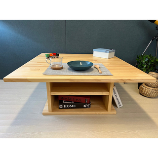 【送料無料】 ローテーブル 正方形 90cm パイン ナチュラル 棚付き(ローテーブル)