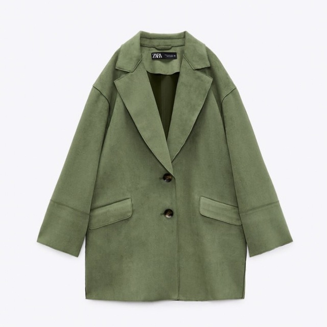 ZARA(ザラ)のzara くすみグリーン　スエード調　オーバーサイズジャケットコート レディースのジャケット/アウター(テーラードジャケット)の商品写真