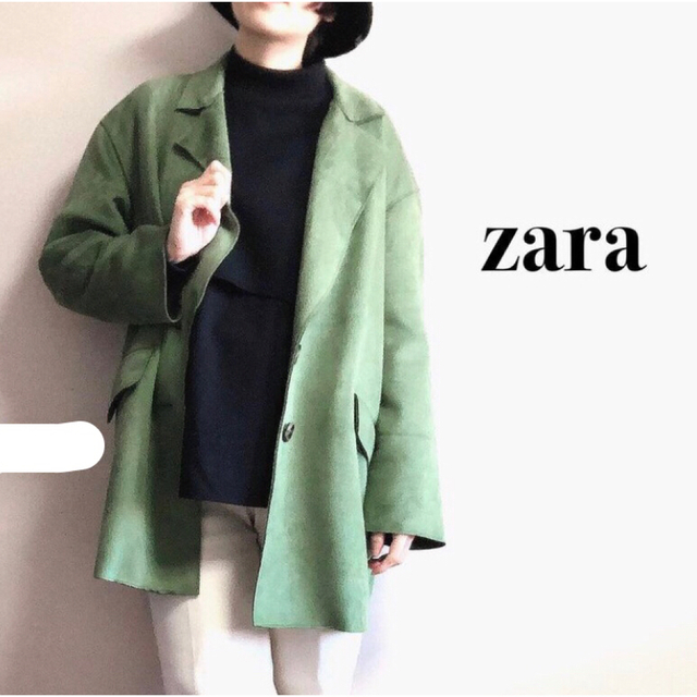 ZARA(ザラ)のzara くすみグリーン　スエード調　オーバーサイズジャケットコート レディースのジャケット/アウター(テーラードジャケット)の商品写真