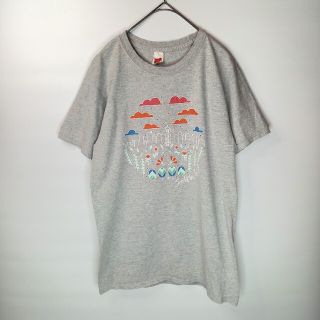 ヘインズ(Hanes)のヘインズ　クルーネック　プリントTシャツ　半袖　花柄　グレー　S(Tシャツ/カットソー(半袖/袖なし))