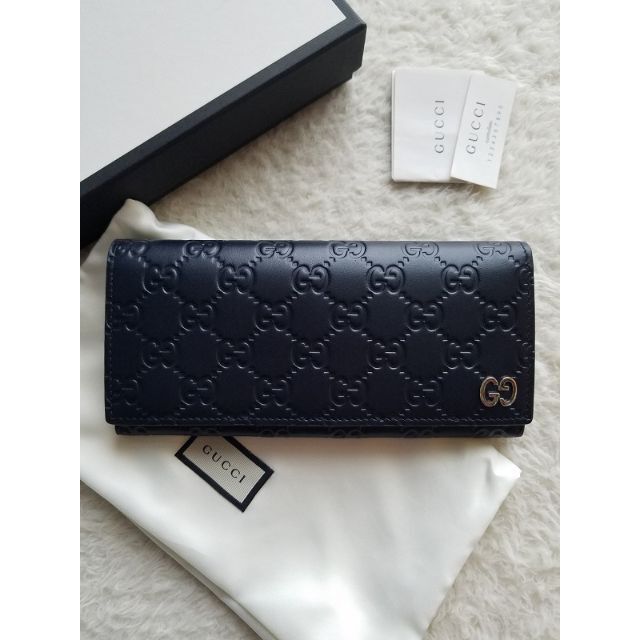 公式 Gucci - ネイビー 長財布 レザー GGシグネチャー ドリアン グッチ