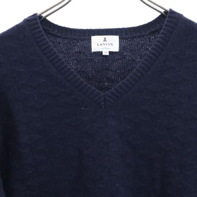 LANVIN - ランバン ウール100% Vネック ニット 48 ネイビー LANVIN