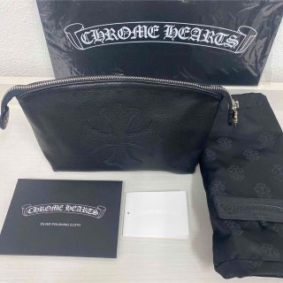 クロムハーツ(Chrome Hearts)のクロムハーツ コスメ ポーチ クロスパッチ 小物入れ レザー バッグ 美品(ポーチ)