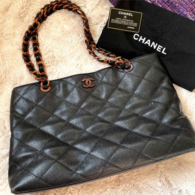 CHANEL キャビアスキン♡べっ甲ウッド調♡トートバックバッグ