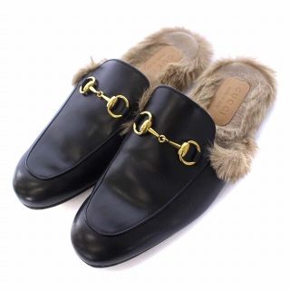 グッチ(Gucci)のGUCCI プリンスタウンホースビット レザーバックレスローファー 7 黒(その他)