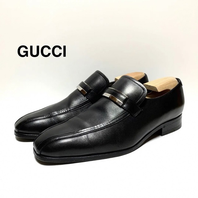 ☆良品 グッチ ロングノーズ プレート レザー ローファー シューズ