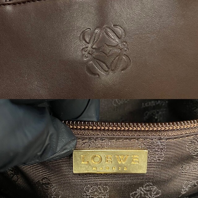 極 美品 LOEWE ロエベ ヴィンテージ アナグラム ロゴ ナッパレザー 本革 ハンドバッグ ミニ トートバッグ ブラウン 22382