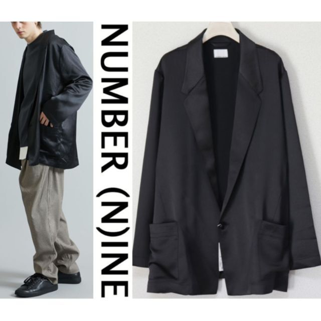 NUMBER (N)INE(ナンバーナイン)の新品タグ付き【ナンバーナイン】別注 ヴィンテージサテンビッグジャケット 黒 2 メンズのジャケット/アウター(テーラードジャケット)の商品写真
