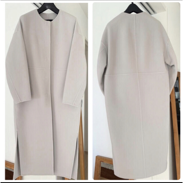 美品 DRAWER ウールケヌキロングノーカラーコート 34 BLAMINK rans.com.br