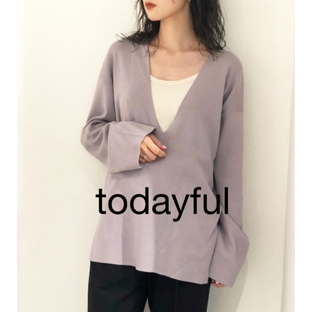 todayful Washed Vneck Knitアイボリー