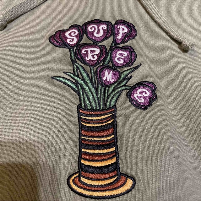 supreme flowers hooded sweatshirt L オリーブ