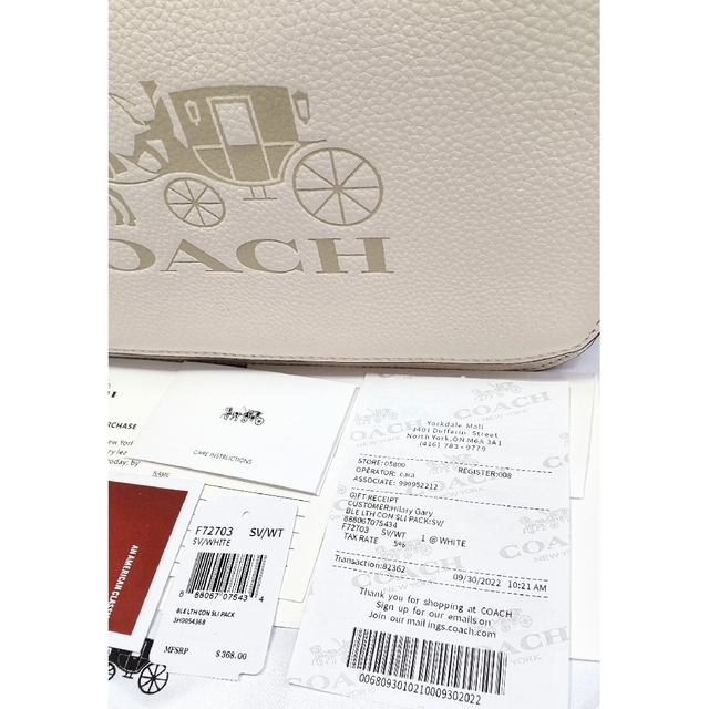 ●新品 未使用 COACH コーチ ショルダーバッグ 馬車 型押し ホワイト 1