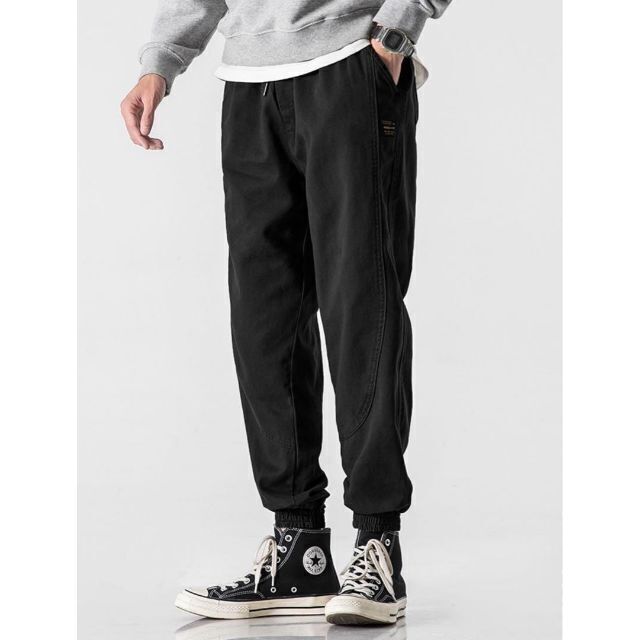 ワンポイント ミリタリー ジョガーパンツ 2XLサイズ ブラック ユニセックス メンズのパンツ(ワークパンツ/カーゴパンツ)の商品写真
