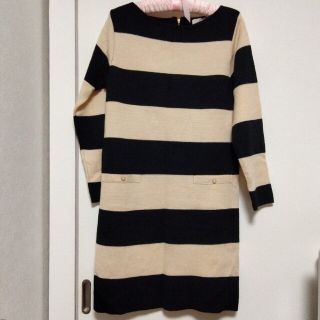 グローブ(grove)のグローブ　grove　ニットワンピ　ボーダー　Ｌサイズ　美品(ひざ丈ワンピース)