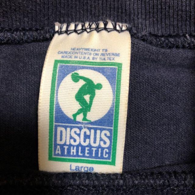 DISCUS(ディスカス)の90s USA製 DISCUS モックネック ロンT 紺 L 長袖シャツ メンズのトップス(Tシャツ/カットソー(半袖/袖なし))の商品写真
