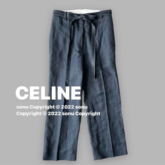 フィービー期CELINEセリーヌ レザーベルト付きリネン レーヨン パンツ 36