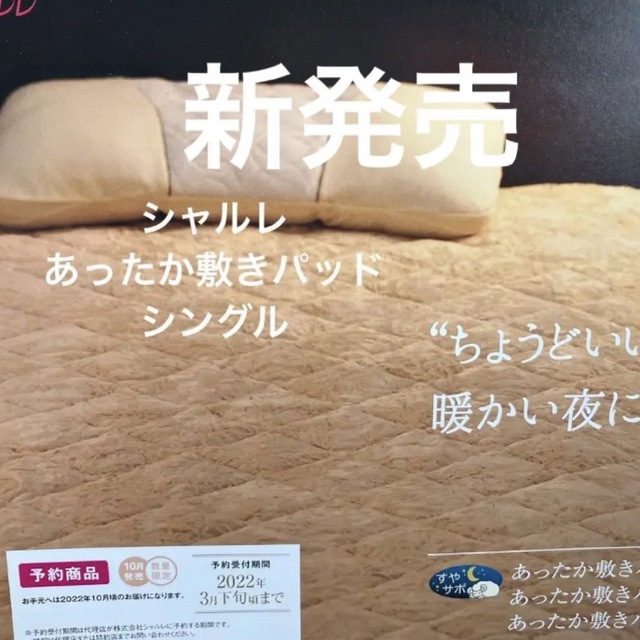 シャルレ(シャルレ)の専用です　新発売　シャルレあったか敷きパッド　シングル インテリア/住まい/日用品の寝具(シーツ/カバー)の商品写真