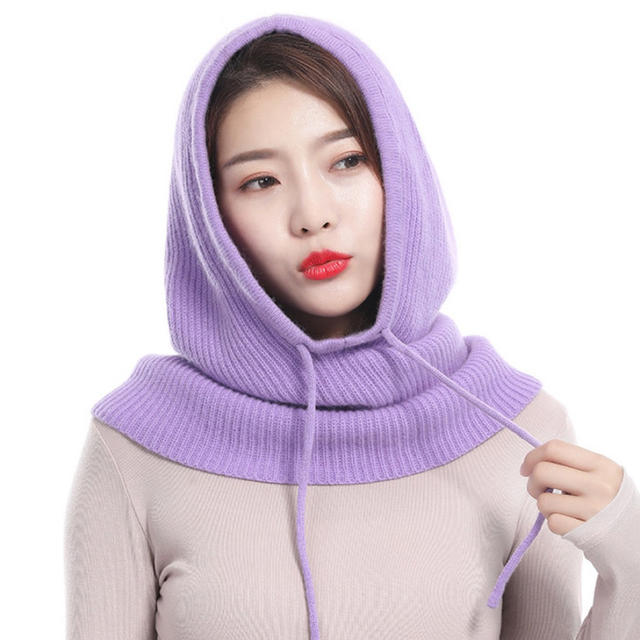 バラクラバ ニット帽 防寒 ネックウォーマー スヌード フード 韓国 パープル レディースのファッション小物(ネックウォーマー)の商品写真