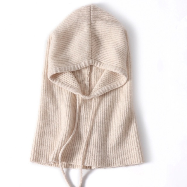 バラクラバ ニット帽 防寒 ネックウォーマー スヌード フード 韓国 アイボリー レディースのファッション小物(ネックウォーマー)の商品写真