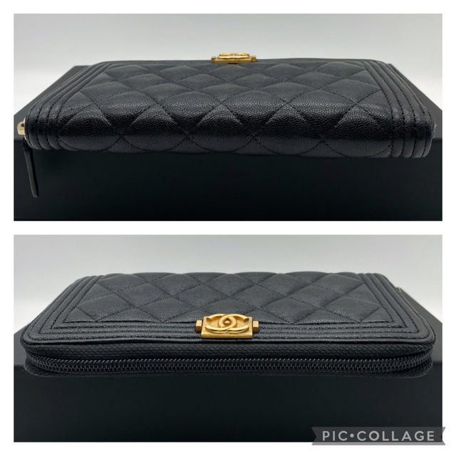 【高価値】 CHANEL - 新品同様 シャネル キャビアスキン ボーイシャネル ラウンドファスナー 長財布 財布