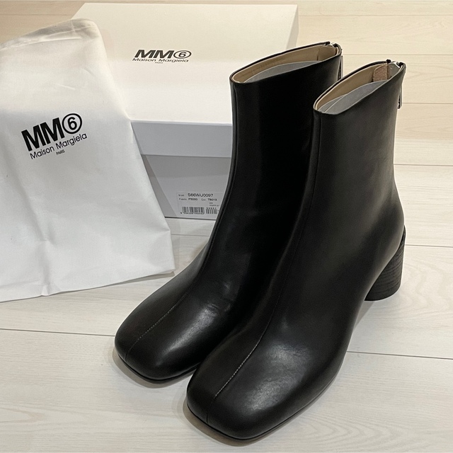 正規品販売! MM6 レザーアンクルブーツ スクエアトゥ Margiela Maison