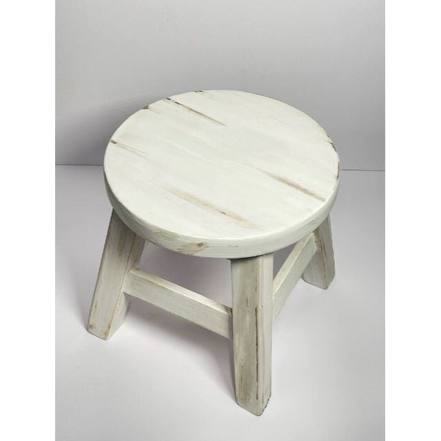 ★新品 木製 スツール アンティーク ホワイト 白 ラウンドスツール 椅子