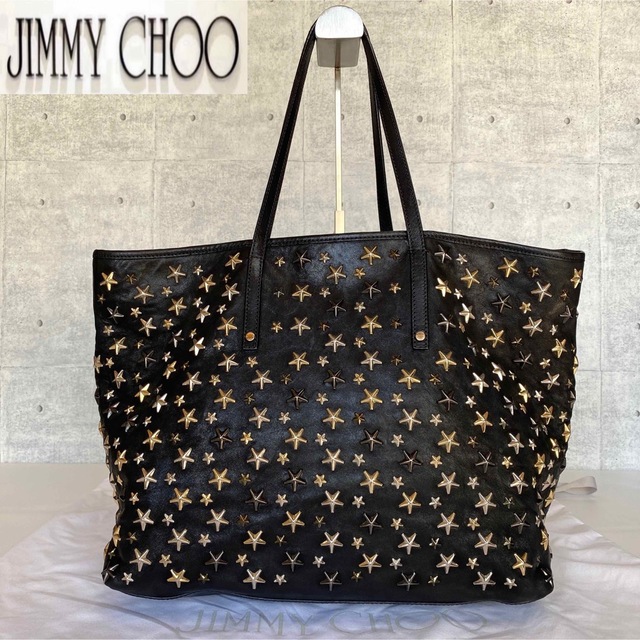 専用品JIMMY CHOO SASHA/M 3色スタッズ 黒 トートバッグ