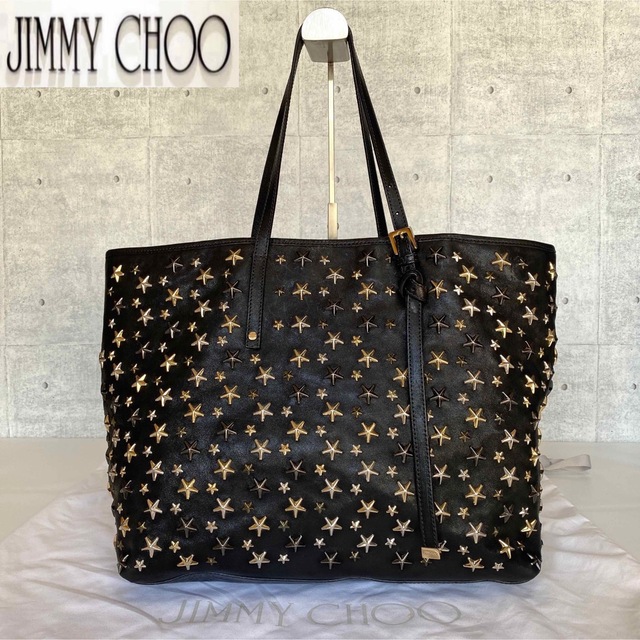 専用品JIMMY CHOO SASHA/M 3色スタッズ 黒 トートバッグDonShop