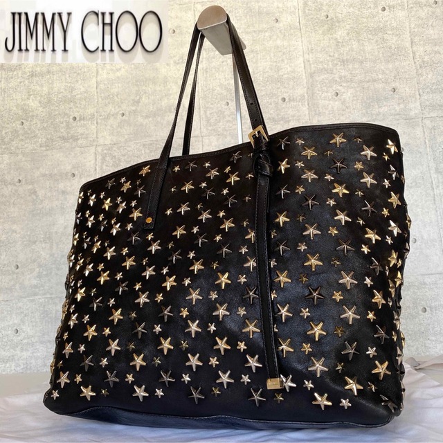 専用品JIMMY CHOO SASHA/M 3色スタッズ 黒 トートバッグ