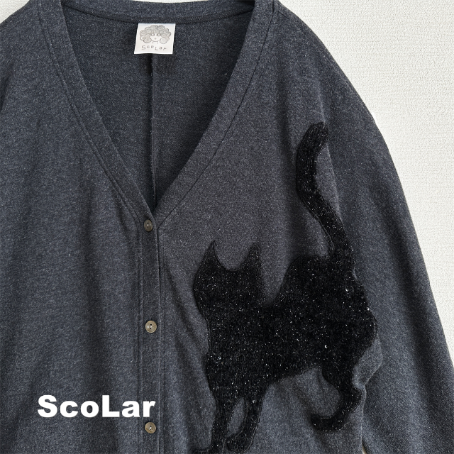 ScoLar(スカラー)の【ScoLar】スカラー フロッキー ネコ柄 カーディガン レディースのトップス(カーディガン)の商品写真