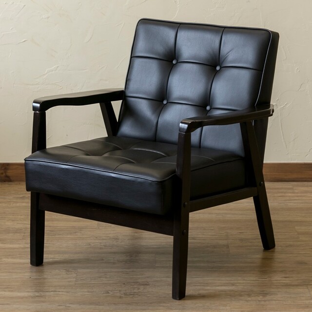 【新品/送料無料】レトロソファ　PVC　一人掛け  ブラック　2個セット インテリア/住まい/日用品の椅子/チェア(ダイニングチェア)の商品写真