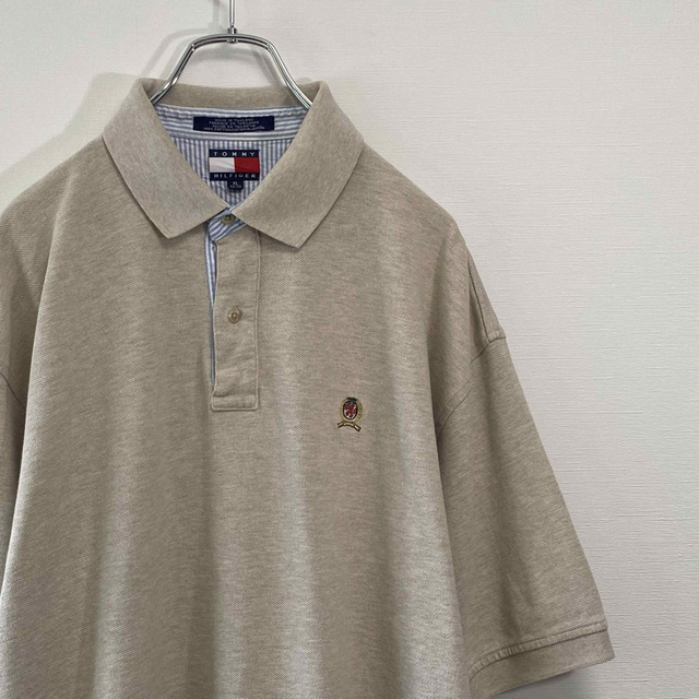 TOMMY HILFIGER(トミーヒルフィガー)の古着 90s トミーヒルフィガー 半袖 ポロシャツ XL 刺繍ロゴ 鹿の子 メンズのトップス(ポロシャツ)の商品写真