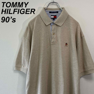 トミーヒルフィガー(TOMMY HILFIGER)の古着 90s トミーヒルフィガー 半袖 ポロシャツ XL 刺繍ロゴ 鹿の子(ポロシャツ)