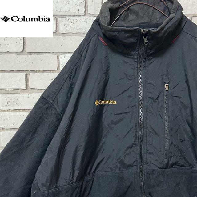 Columbia - ゆるだぼ Columbia ナイロン＆フリースジャケット 刺繍入 ブラックXXL