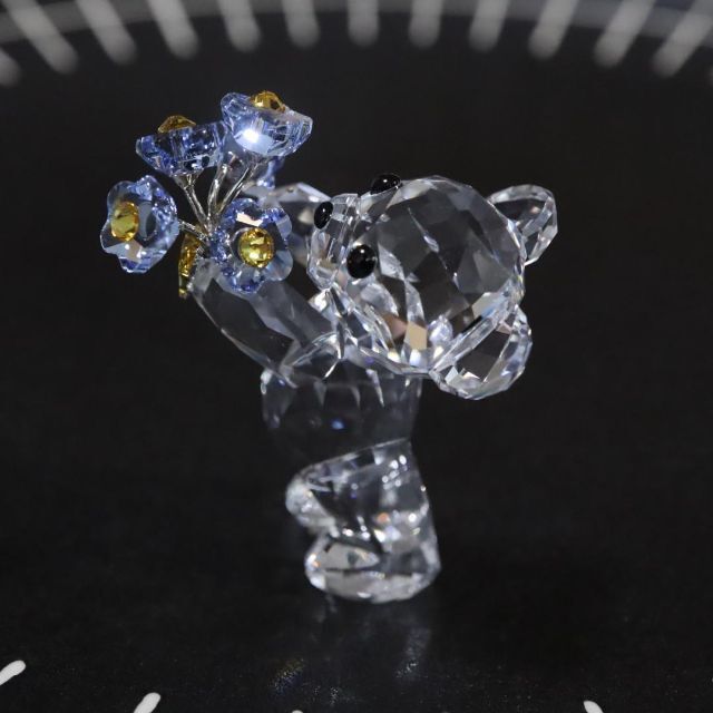 【匿名配送】SWAROVSKI スワロフスキー 置物 クマ  花 青 3