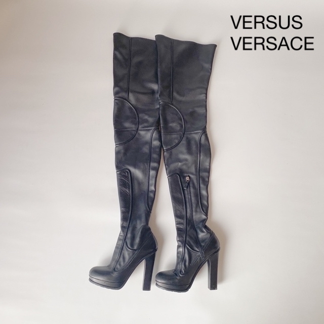 VERSUS VERSACE サイハイブーツ ニーハイブーツ レザー レディース