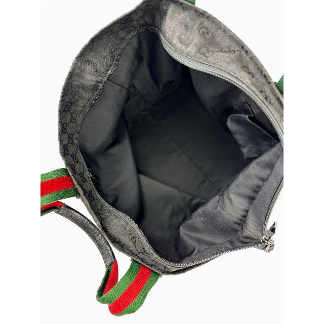 Gucci(グッチ)のグッチ　GGキャンバスレザーブラック　シェリーライン　ウェビング トートバッグ黒 レディースのバッグ(トートバッグ)の商品写真