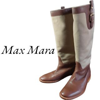 マックスマーラ(Max Mara)のMax Mara　キャンバス地　レザー　ロングブーツ　37(ブーツ)