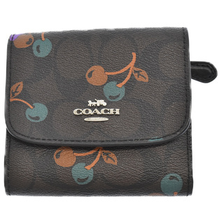 コーチ(COACH)のCOACH コーチ Signature Logo Cherry Compact Wallet シグネチャーロゴチェリー柄コンパクトウォレット 2つ折り財布 ブラウン(折り財布)