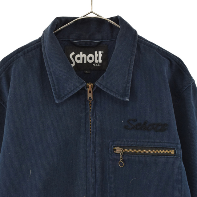 schott(ショット)のSCHOTT ショット 刺繍 ロゴ ジップアップ コーデュロイ ワーク ジャケット ネイビー 3142018 メンズのジャケット/アウター(フライトジャケット)の商品写真