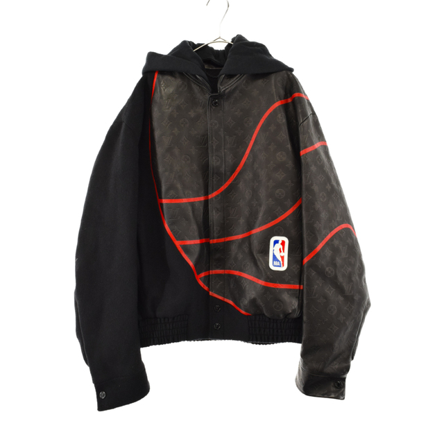 LOUIS VUITTON - LOUIS VUITTON ルイヴィトン 21AW×NBA Player Leather Mix Jacket 1A8GWC エヌビーエー プレイヤー ミックス モノグラム レザージャケット ブラック