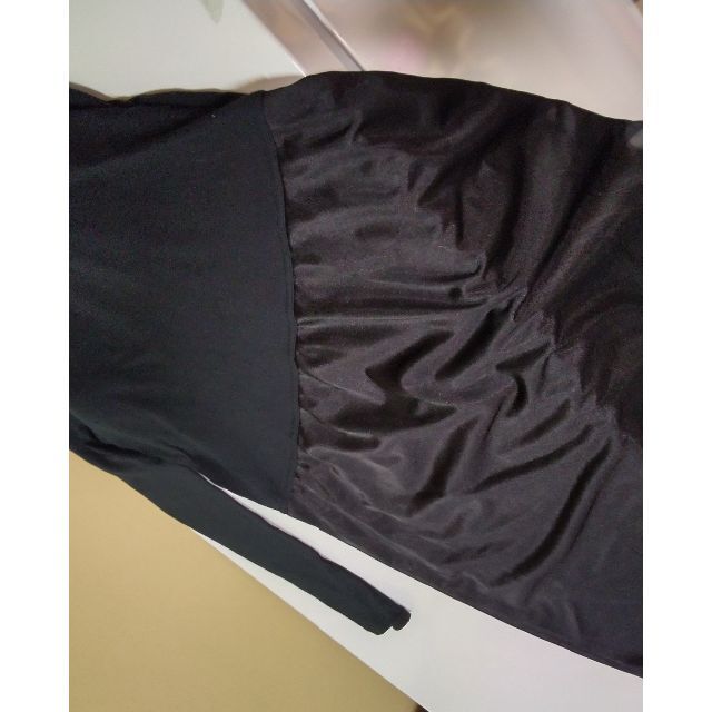 3L 長袖スリップ  ブラック 綿混&制電効果  パッド付き (A4K) レディースの下着/アンダーウェア(その他)の商品写真