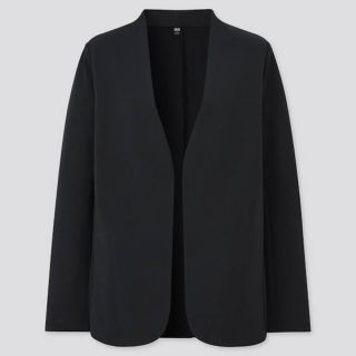 ユニクロ(UNIQLO)のユニクロ　ストレッチダブルフェイスジャケット(長袖)　黒(ノーカラージャケット)