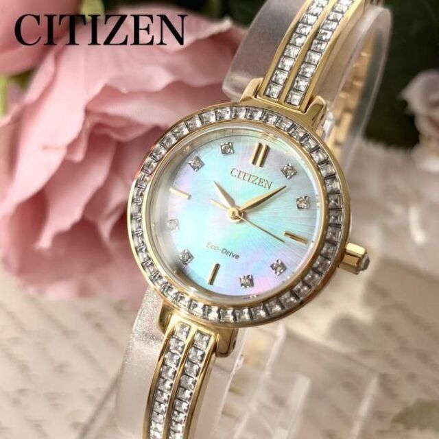 ステンレス鋼風防新品★CITIZEN スワロフスキーダイヤ★シチズン ソーラー レディース腕時計