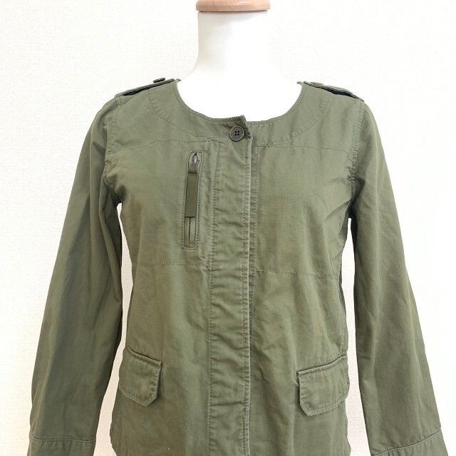 Spick & Span スピックアンドスパン ノーカラージャケット カーキ