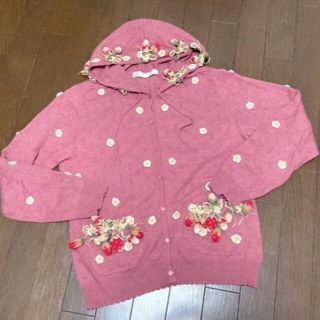 ピンクハウス(PINK HOUSE)のピンクハウス♡苺モチーフ付き♡ウールのパーカーカーディガン(カーディガン)