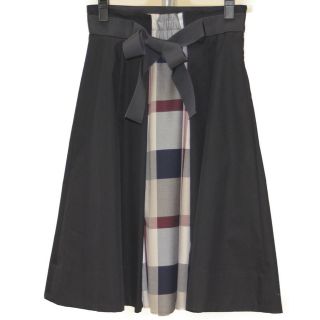 BURBERRY BLUE LABEL リボンチェックスカート ブラック ベージュ系 レッド系 レディース ブランド 洋服 柄【中古】 松前R56号店(その他)