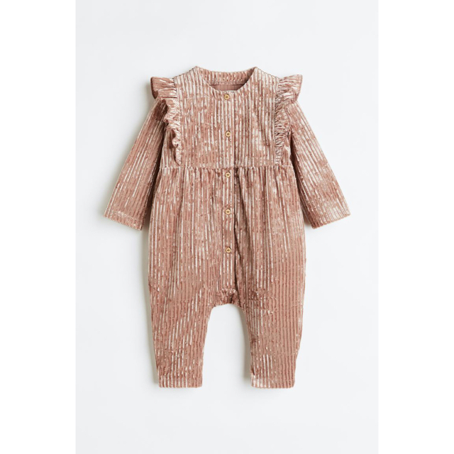 H&M(エイチアンドエム)の一回着用　H&M baby フリルロンパース　75 キッズ/ベビー/マタニティのベビー服(~85cm)(ロンパース)の商品写真