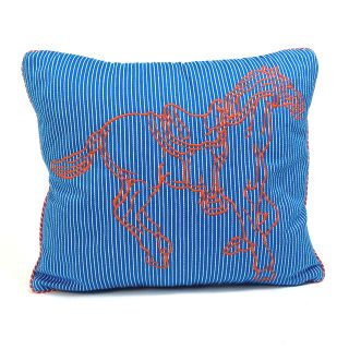 エルメス(Hermes)のエルメス HERMES Western & Cie pillow 馬 ホース ストライプ 枕 インテリア ストライプ クッション コットン ブルー 新品同様(クッション)